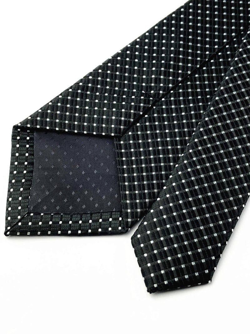 Elfeves Mens Black Silk Ties Micro Checkered Wedding Party Suit Microfiber Handmade Neckties - Image 4